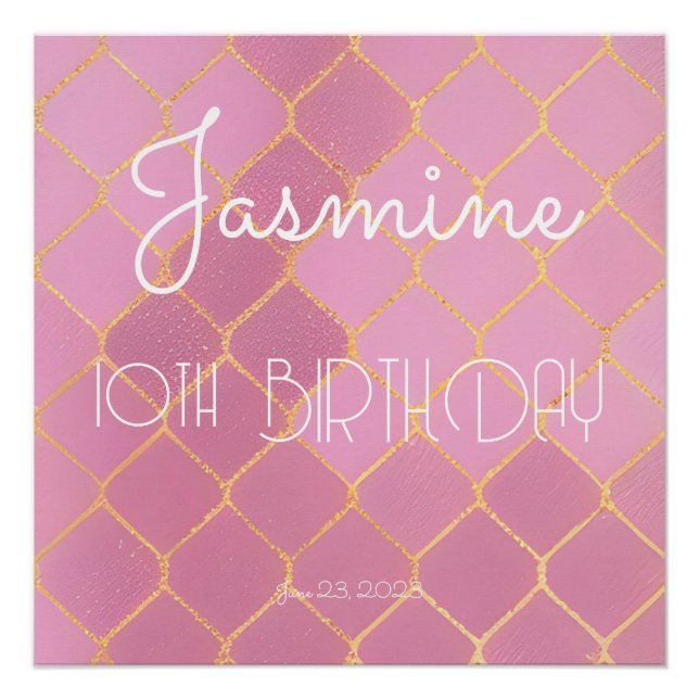 Pink Gold Glitter Girl's Birthday Poster (Front)