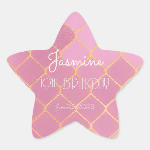 Pink Gold Glitter Girl's Birthday Star Sticker