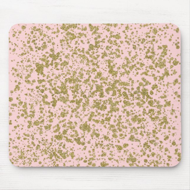Pink & Gold Glitter Girly Glam Modern Splatter Mouse Mat (Front)
