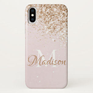 Pink Gold Glitter Girly Pretty Initial Name iPhone X Case