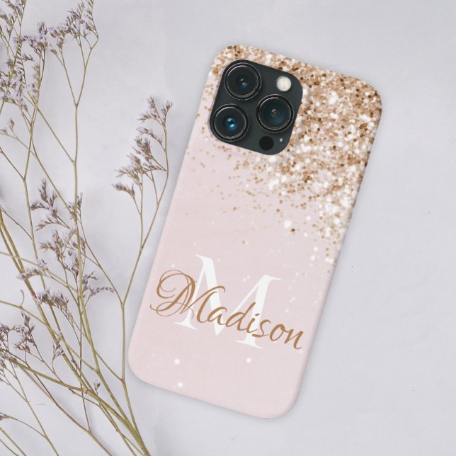 Pink Gold Glitter Girly Pretty Initial Name Case-Mate iPhone Case (Creator Uploaded)