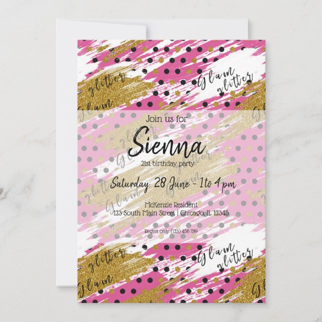 Pink gold glitter glam invitation (Front)