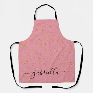 Pink Gold Glitter Glam Monogram Name Apron