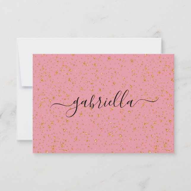 Pink Gold Glitter Glam Monogram Name Thank You Card (Front)