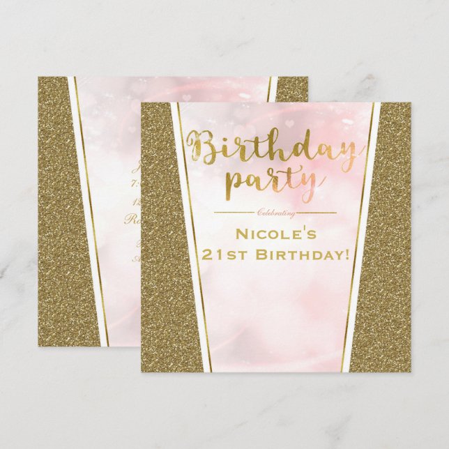 Pink Gold Glitter Glam Sparkle Birthday Party Invitation (Front/Back)