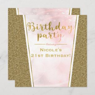 Pink Gold Glitter Glam Sparkle Birthday Party Invitation