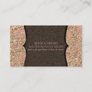 Pink & Gold Glitter Glamour Black Refer A Friend Referral Card