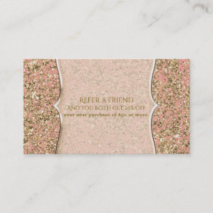 Pink & Gold Glitter Glamour Chic Refer A Friend Referral Card