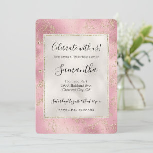 Pink Gold Glitter Glitz Pearl White Invitation