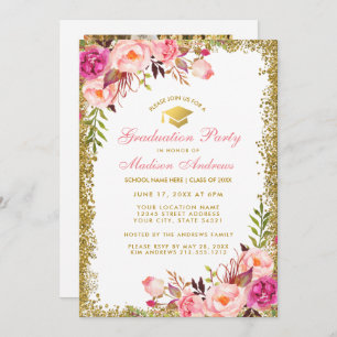 Pink Gold Glitter Grad Party Invite - Photo Back P