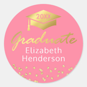 Pink Gold Glitter Graduate Graduation Classic Round Sticker