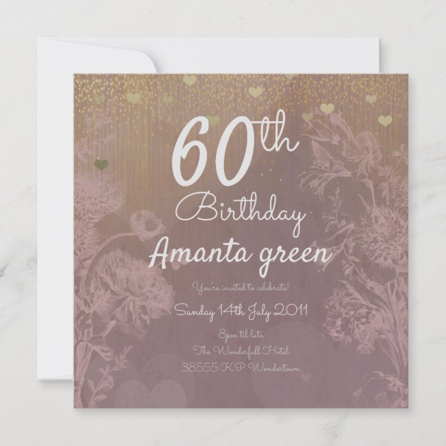 Pink gold glitter hearts 60th Birthday Invitation (Front)