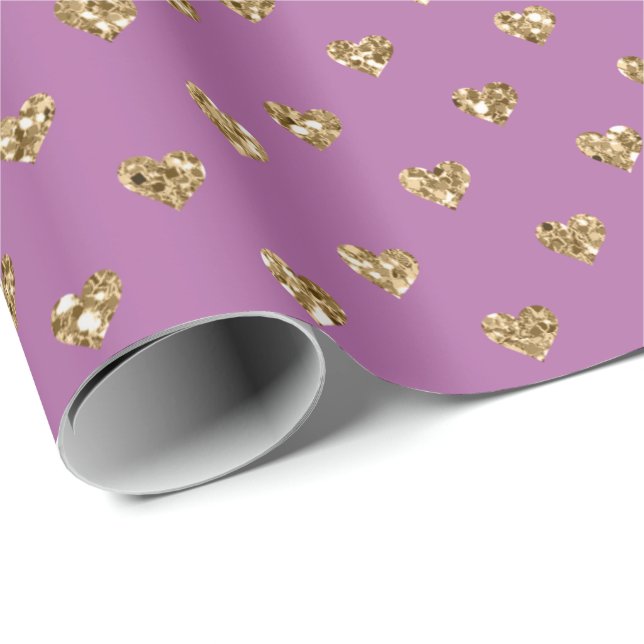 Pink Gold Glitter Hearts Wrapping Paper (Roll Corner)