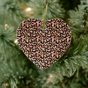 Pink Gold Glitter Leopard Animal Print Ceramic Tree Decoration