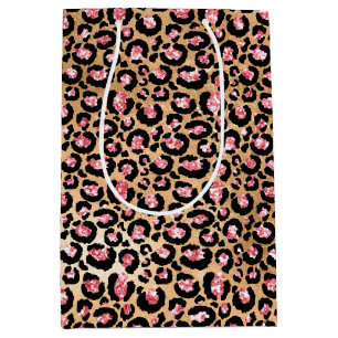Pink Gold Glitter Leopard Animal Print  Medium Gift Bag