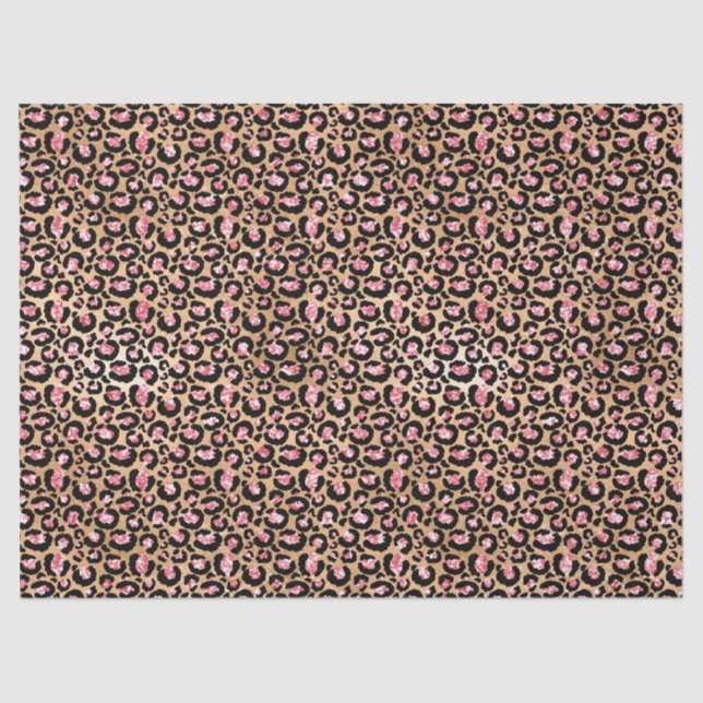 Pink Gold Glitter Leopard Animal Print  Tissue Paper (Front)