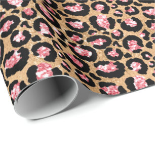 Pink Gold Glitter Leopard Animal Print Wrapping Paper