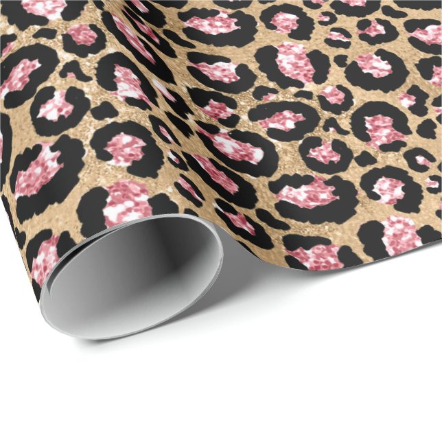 Pink Gold Glitter Leopard Animal Print Wrapping Paper (Roll Corner)