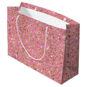 Pink Gold Glitter Leopard Print Large Gift Bag