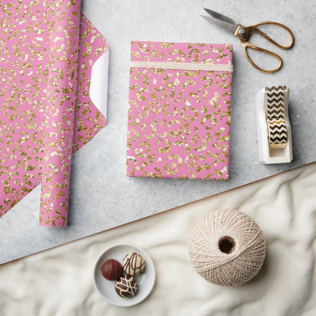 Pink Gold Glitter Leopard Print Wrapping Paper (Crafts)
