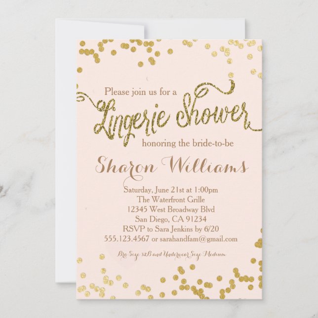 Pink & Gold Glitter Lingerie Shower Invitation (Front)