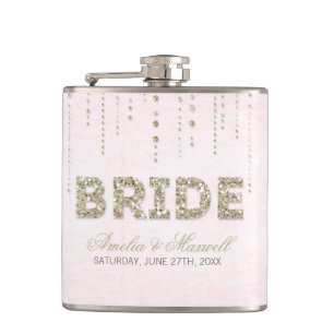 Pink & Gold Glitter Look Bride Flask