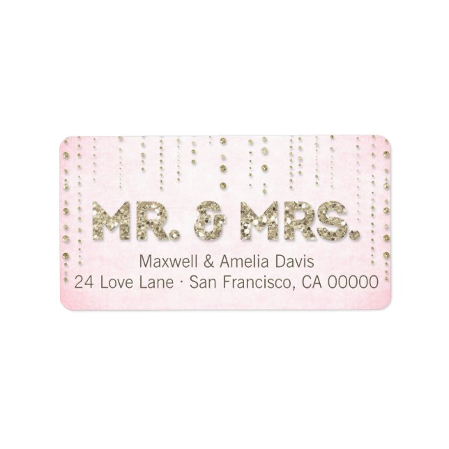 Pink & Gold Glitter Look Mr. & Mrs. Labels (Front)