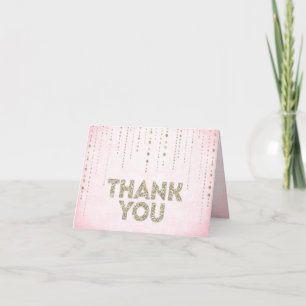 Pink & Gold Glitter Look Thank You Card