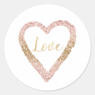 Pink Gold Glitter Love Heart Classic Round Sticker