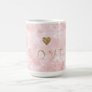 Pink Gold Glitter Love Heart Coffee Mug