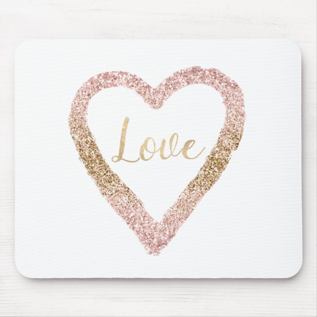 Pink Gold Glitter Love Heart Mouse Mat (Front)