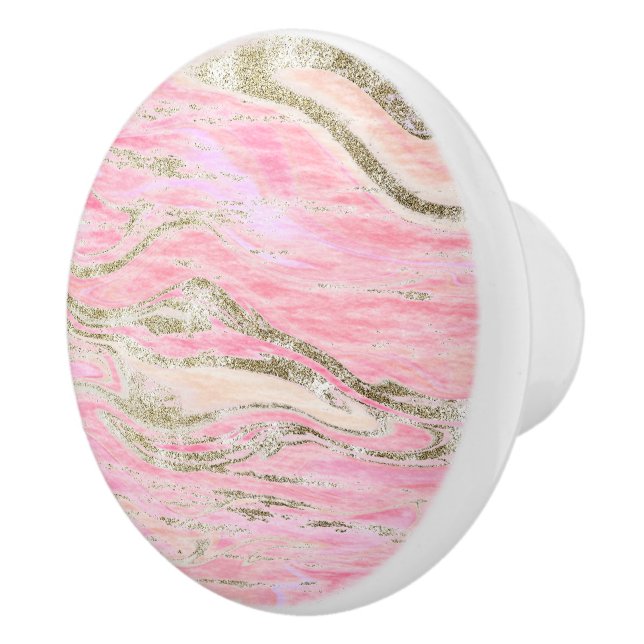 Pink Gold Glitter Marble Pattern Design Stylish Ceramic Knob (Right)