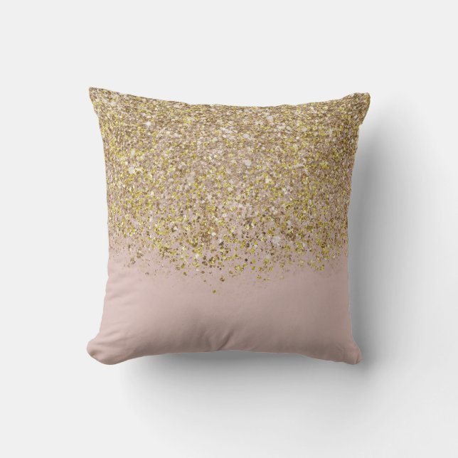 Pink & Gold Glitter Modern Trendy Glam Chic Cushion (Front)