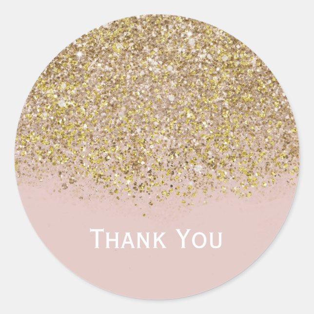Pink & Gold Glitter Modern Trendy Glam Chic Party Classic Round Sticker (Front)