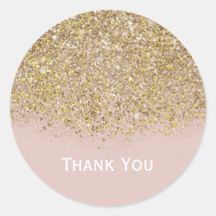 Pink & Gold Glitter Modern Trendy Glam Chic Party Classic Round Sticker