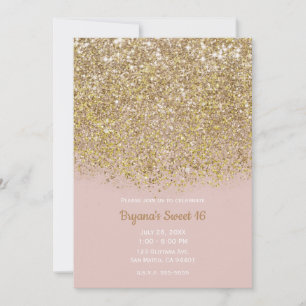 Pink & Gold Glitter Modern Trendy Glam Chic Party Invitation