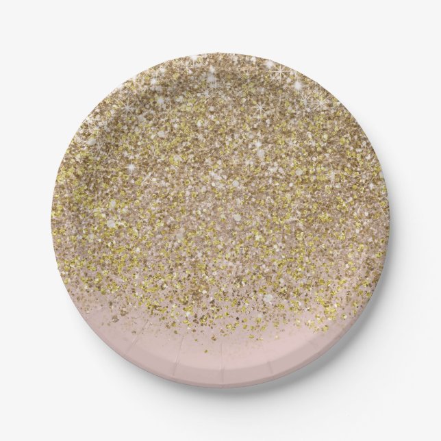 Pink & Gold Glitter Modern Trendy Glam Chic Party Paper Plate (Front)