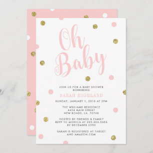 Pink & Gold Glitter Oh Baby Shower Invitation