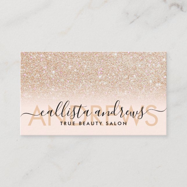 Pink Gold Glitter Ombre Makeup Hair Salon Business Card (Front)