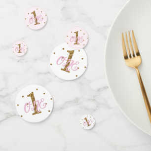 Pink & Gold Glitter ONE 1st Birthday Party Confetti