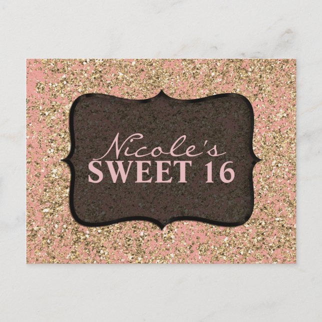 Pink & Gold Glitter Party Black Glam Invitation (Front)