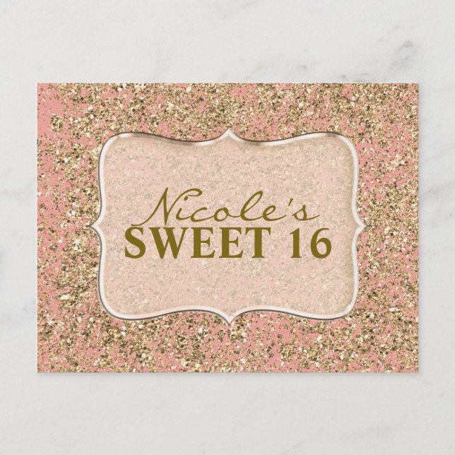 Pink & Gold Glitter Party Custom Invitation (Front)