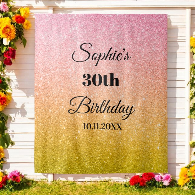 Pink Gold Glitter Party Photo Booth Backdrop Tapestry (Creator Uploaded)