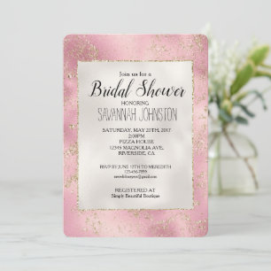 Pink Gold Glitter Pearl White Bridal Shower Invitation