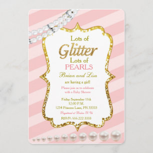 Pink & gold Glitter & Pearls Baby Shower invites