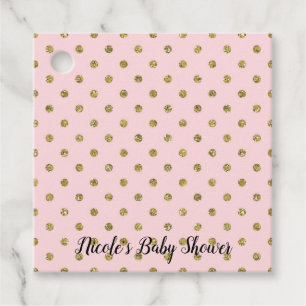 Pink & Gold Glitter Polka Dots Party Favour Tags