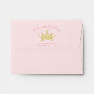 Pink & Gold Glitter Princess Birthday Party Envelope