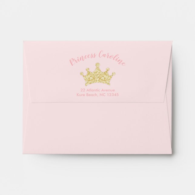 Pink & Gold Glitter Princess Birthday Party Envelope (Back (Top Flap))