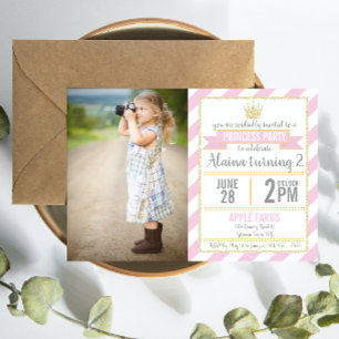 Pink Gold Glitter Princess Birthday Picture Invite