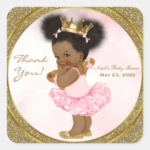Pink Gold Glitter Princess Vintage Baby Girl Favou Square Sticker